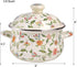 Jucoan 2.8 Quart Vintage Enamel Stockpot with Lid, Green Floral Cooking Pot for Stovetop