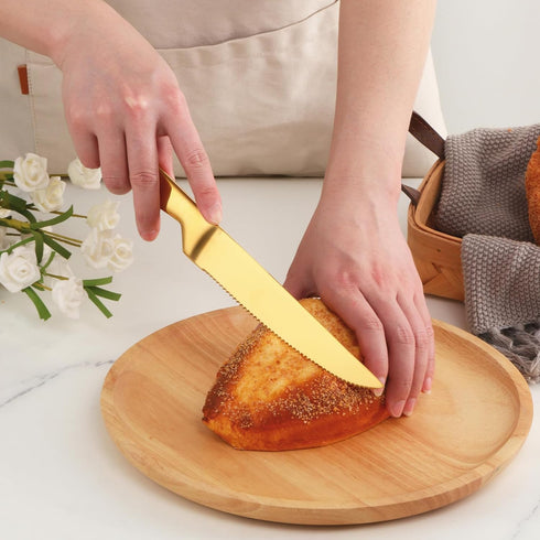 Steak Knife Set, 4-Piece Serrated Steak Cutlery, Gold Stainless Steel Steak Cutlery Knife for Home, Restaurant, Hotel,