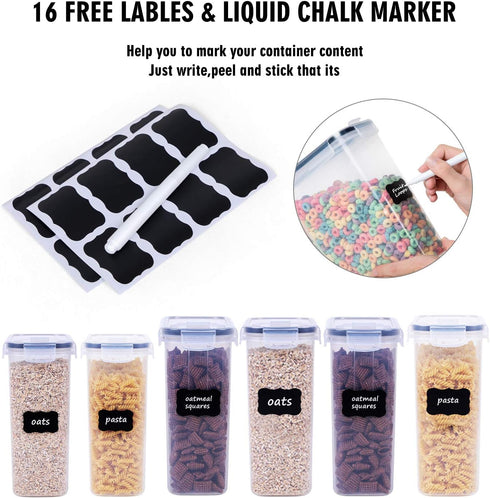 FOOYOO Set 6 Containers(4 4L+2 2.5L), 16 Cereal Containers Storage - Piece Airtight Large Dry Cereal Storage * * BPA