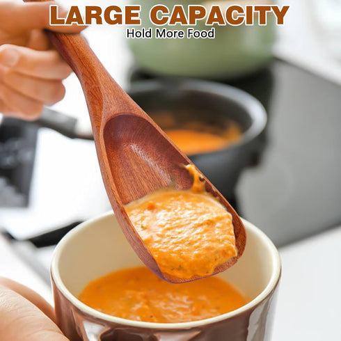 Wooden Cooking Spatula for Nonstick Cookware, Solid Kitchen Utensil Spoon and Spatula in One