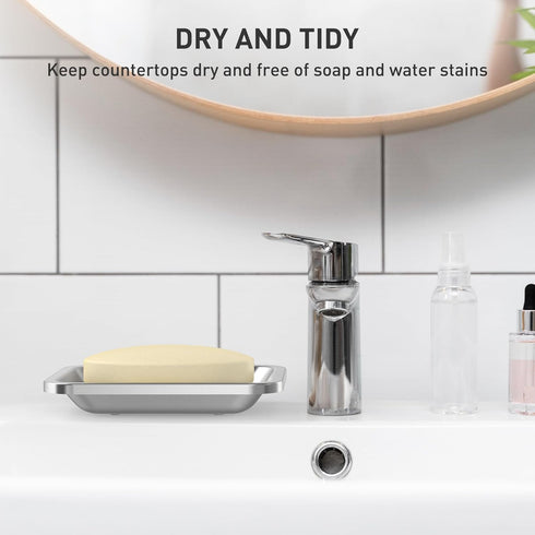 Countertops Stainless Steel Soap Dish, Large Double-Layer Draining Soap Holder, Metal Soap Dish for Bathroom, Shower