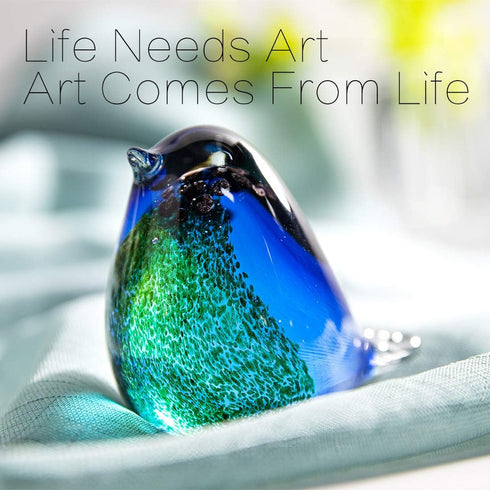 Qf Glass Bird Handmade Blown Glass Figurine, Decorative Ornaments for Home, Blue and Green Paper Weight