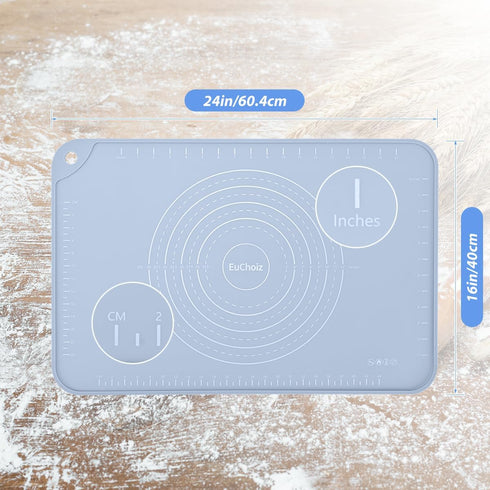 Extra Thick Silicone Pastry Mat 24"x16" - Non Stick Food Grade Dough Rolling Mat with Edge Heightening, Blue