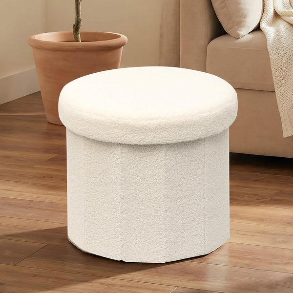 15 Inchs Round Storage Ottoman, Small Foldable Foot Stool with Hidden Storage