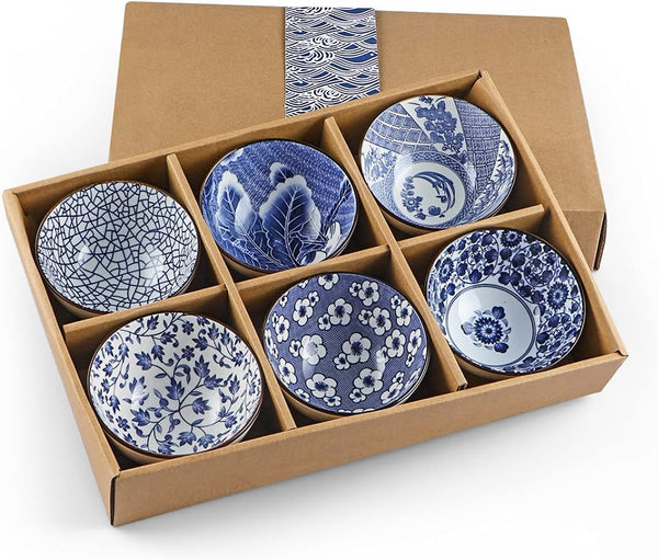 Japanese Style Ceramic Rice Bowls 10 oz, Assorted Dinnerware Serving Bowls for Cereal, Soup, Dessert, Snack, Pack of 6