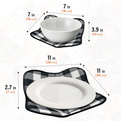 4 Pieces Microwave Bowl Holders Set, Heat Resistant Potholder Protector, Large Hot Pads, Black & White Plaid