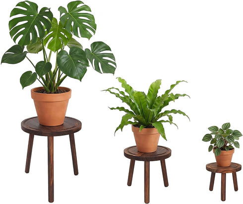 Amdermi 3-Pack Wood Plant Stands Indoor, Single Plant Stand for 6-12 Inch
