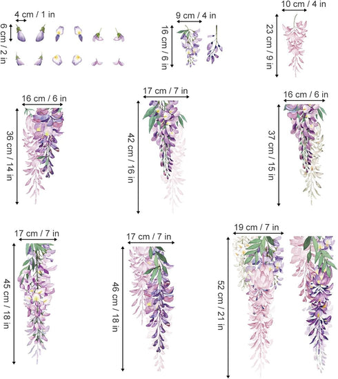wondever Summer Purple Flower Window Clings, Double-Side Static Wisteria Floral Leaf Glass Sticker Decals for Home