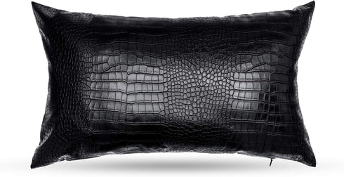 Black Crocodile Skin Faux Leather Pillow Cover, Decorative Modern Throw Cushion Case for Living Room & Bedroom, 12x20