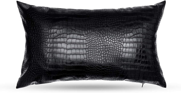 Black Crocodile Skin Faux Leather Pillow Cover, Decorative Modern Throw Cushion Case for Living Room & Bedroom, 12x20