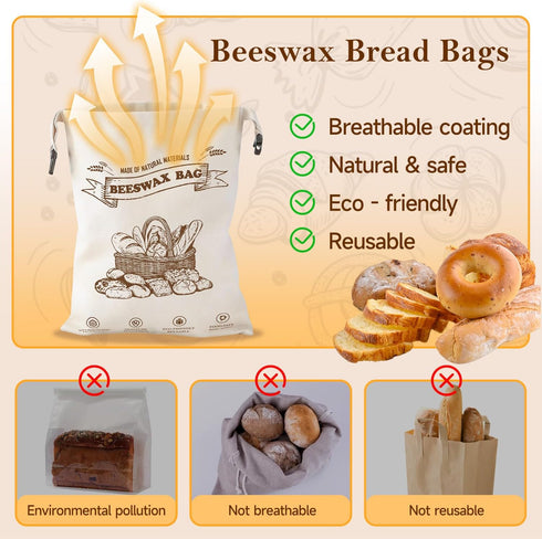 Ministrouetion 2 Packs Beeswax Bread Bags for Homemade Bread, XL Reusable Cotton Linen Sourdough Bread Bags to Keep