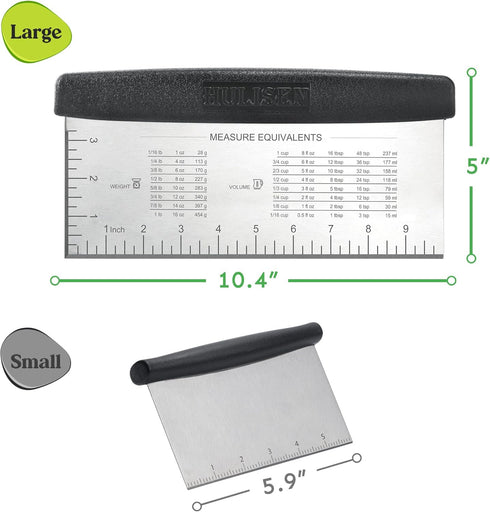 HULISEN Large Bench Scraper for Baking - 10 inch Dough Pastry Scraper with Measuring Scale, Stainless Steel Cake Scraper