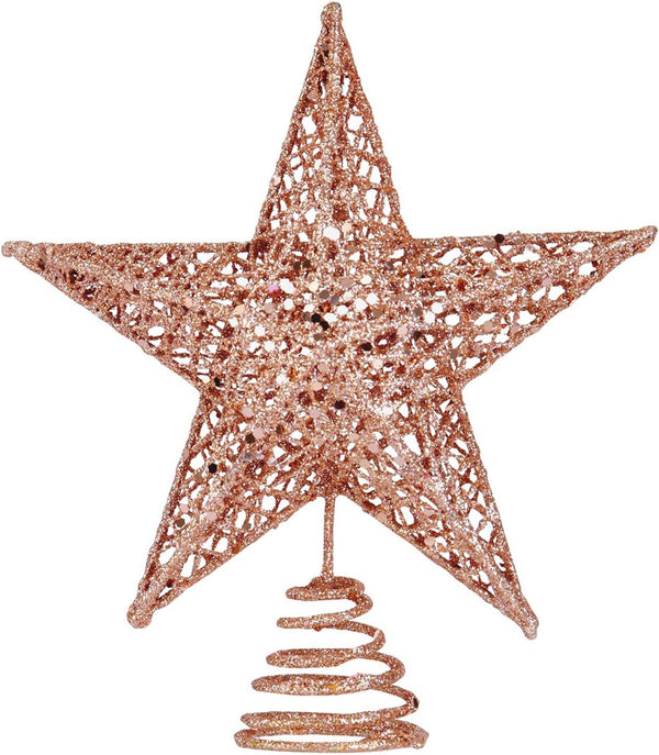 BinaryABC Christmas Tree Topper Star, Glittering Christmas Tree Decoration Ornaments, 20cm (Rose Gold)