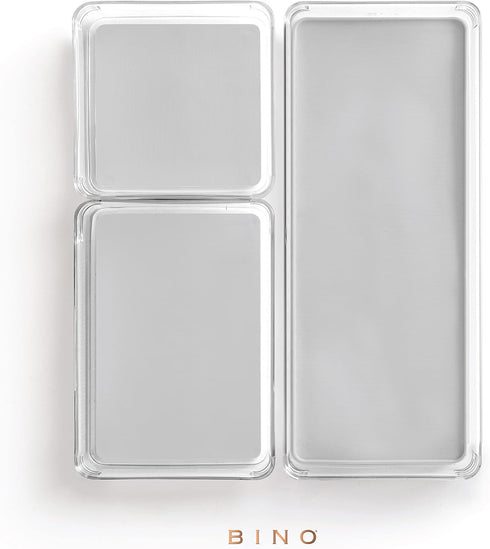 BINO 3-Piece Drawer Organizer Bin Set - Grey, Large, Multi-Purpose Storage with Soft-Grip Lining and Non-Slip Rubber