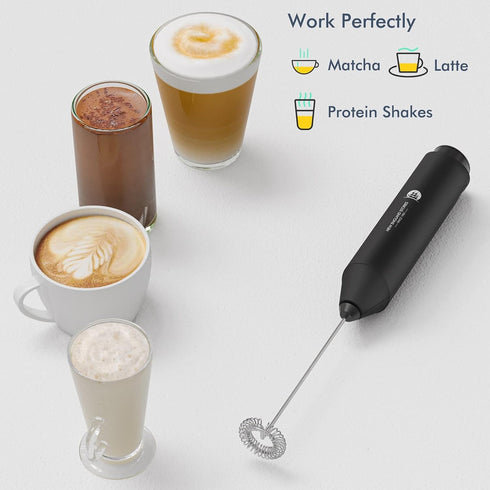 Powerful Milk Frother Handheld Foam Maker, Mini Whisk Drink Mixer for Coffee, Cappuccino, Latte - Black