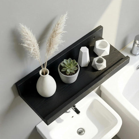 12 5.5inch, 2 Pack Z metnal Wood Floating Shelves, Small Natural Wooden Display Wall Shelf for Picture Ledge, Wall