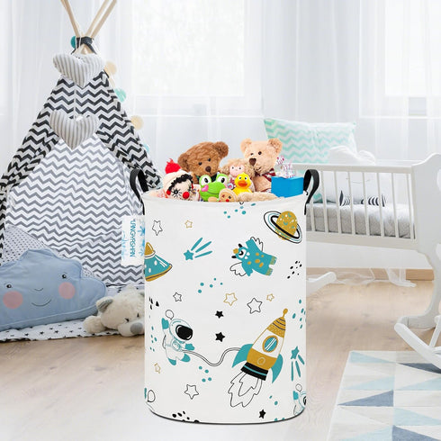 LANGYASHAN Storage Bin - Canvas Fabric Collapsible Organizer Basket for Laundry, Toy Bins, Gift Baskets (Round