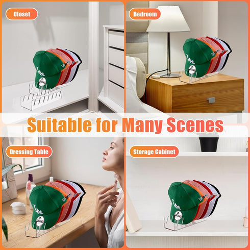 Baseball Caps Hat Stand Organizer, 2 Pcs No Install Acrylic Racks for 14 Caps, Display for Bedroom, Closet, Office
