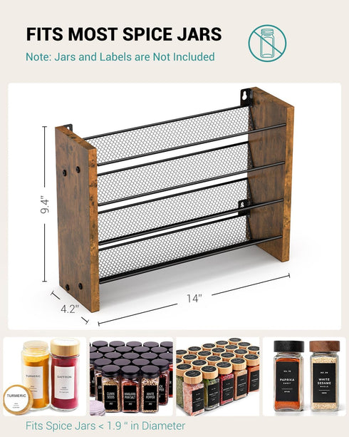 4 Countertop/Wall 28 14" 9.4" NESAPTO Spice Rack Organizer for Cabinet, Wooden Tier Vertical Seasoning Organizers