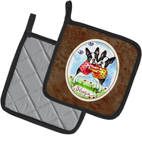 Caroline's Treasures 7015PTHD Hugs Boston Terrier Pair of Pot Holders, Kitchen Heat Resistant, 7 1/2 x 7 1/2