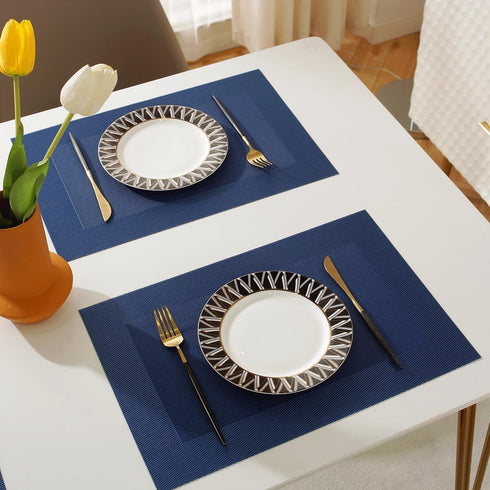 Vinyl Placemats Set of 4, Washable Heat-Resistant Table Mats for Dining Table, Easy Clean Plastic (Blue)