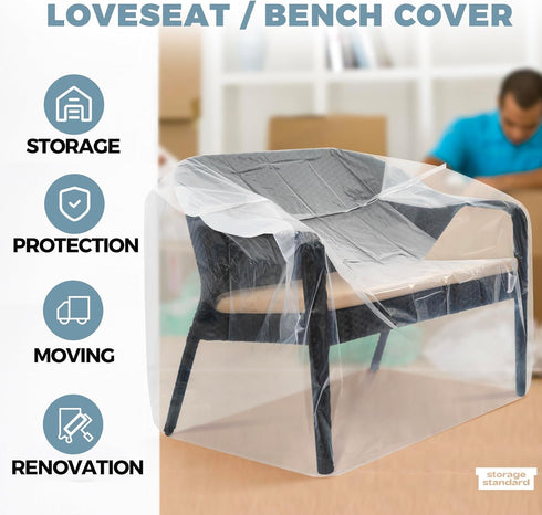 Storage Standard 2-Pack 58" 28" 52.5" Patio Loveseat Bench Cover - Reusable & Heavy-Duty Clear Plastic Outdoor Patio