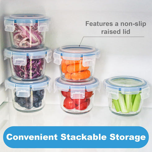 Iyulania Set 6 7 oz of Small Glass Storage Containers, Food Containers with No-Spill Lids, Thick Glass Jars for Meal