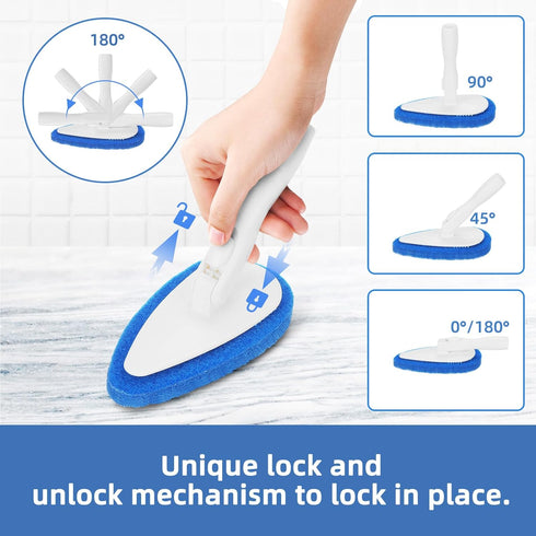 Qaestfy Shower Bathtub Scrubber Brush - 51'' Handle, 5 Non-Scratch Pads, Adjustable Long Handle for Cleaning Shower,