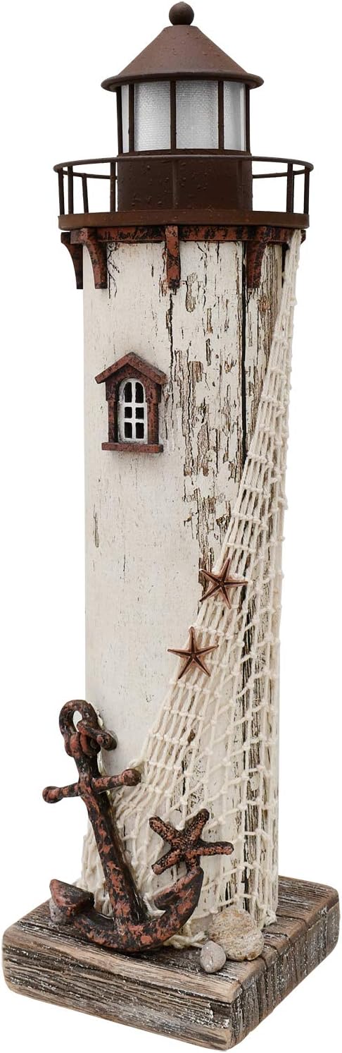 Attraction Design Wooden Lighthouse Decor with Light, Decorative Nautical Lighthouse Nightlight Rustic Ocean Sea
