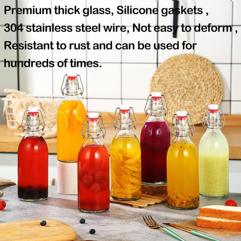 4 Pack 32 oz,Flip 32 oz Juices,Soda,Beverages,2nd Swing Top Glass Bottles Top Glass Bottles with Airtight Lids for Home