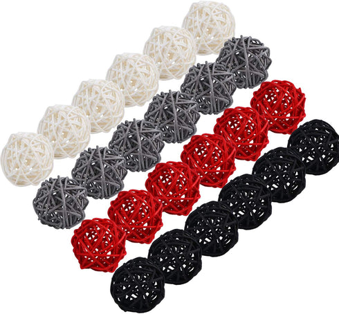 STMK 24 Pcs 2 Inch Rattan Balls Decorations - Wicker Balls for Home Decor DIY Vase Bowl Filler (Black, Grey, Red, White)