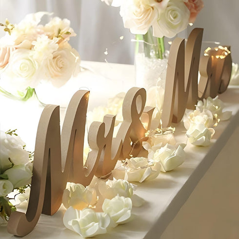 Mr and Mrs Signs Table Decorations, Wooden Freestanding Letters for Rustic Wedding Photo Props