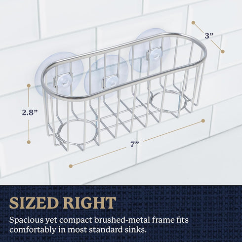 Farberware Sponge Holder for Kitchen SinkBrushed Metal Sink Caddy Organizer with Triple Suction Cups, Kitchen Organizer