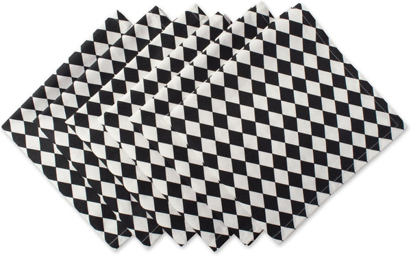 DII Halloween Tabletop Napkin Set, Harlequin Collection, Black and Cream, 6 Piece