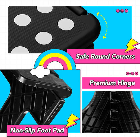 13 inch 2 Pack 300 LBS, Delxo Folding Step Stool, Non-Slip Foldable Stools Up to Step Stool with Handle, Lightweight
