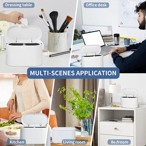 Mini Trash Can with Lid - Tiny Plastic Garbage Bin, Removable Countertop Wastebasket for Bathroom, Office, Kitchen,