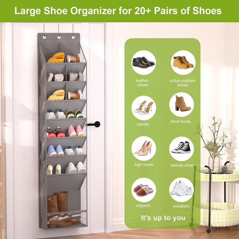 Closet, VERONLY Door Shoe Organizer, Over The Door Hanging Shoe Rack with Large Pockets, Space Saving Shoe Storage