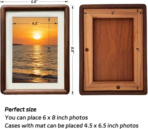 6x8 4.5x6.5 6 8 Picture Frame Wood With Glass, With Mat, Natural Solid Walnut by Picture Frame, For Wall or Tabletop