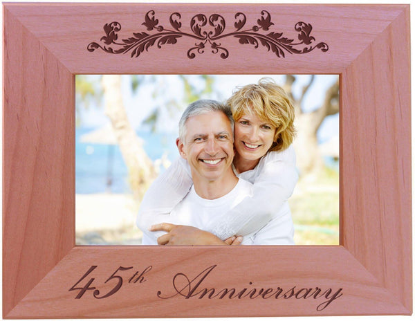 CustomGiftsNow 45th Anniversary Engraved Alder Wood Picture Frame, 4x6-inch Horizontal