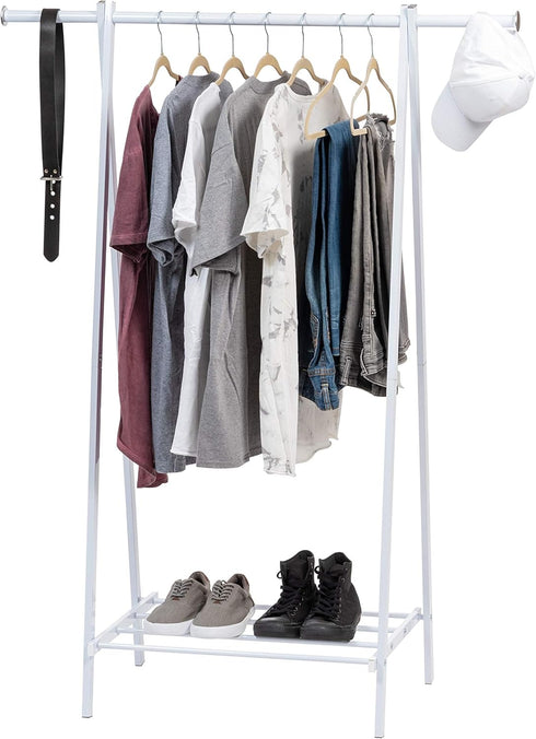 IRIS USA Freestanding Clothes Rack with Shelf, Easy to Assemble, White