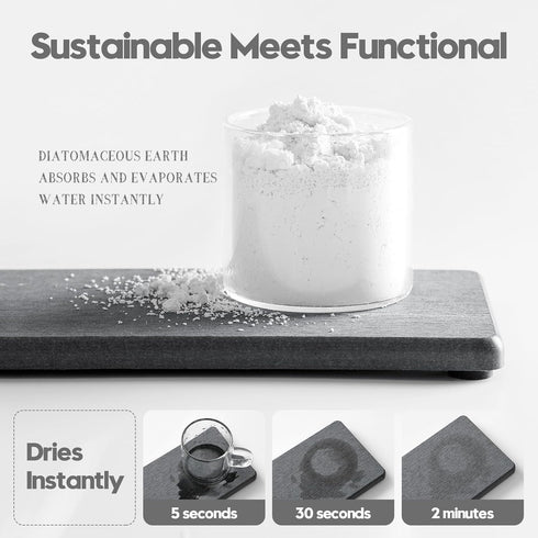 Razborci 3PCS Counter Gray,9"x 3.5" Water Absorbing Soap Dish Sponge Holder, Diatomite Stone Drying Tray Mat Sink Caddy