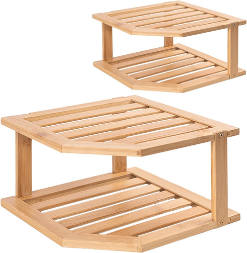Bamboo Corner Shelf for Cabinet, Plate Organizer for Kitchen and Bathroom Countertop (2pc)