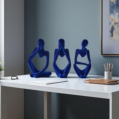 XINXUAN 3 Set Thinker Statue Home Decor-Bookshelf & Living Room&Mantel-Collectible Figurines - PCS (Flocking Blue)