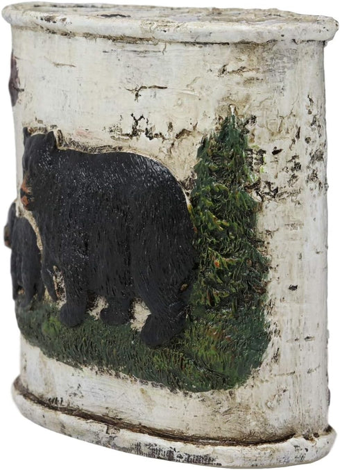 Ebros Wildlife Rustic Black Bear in Pine Trees Forest Bathroom Accent Resin Figurine with Birch Wood Finish