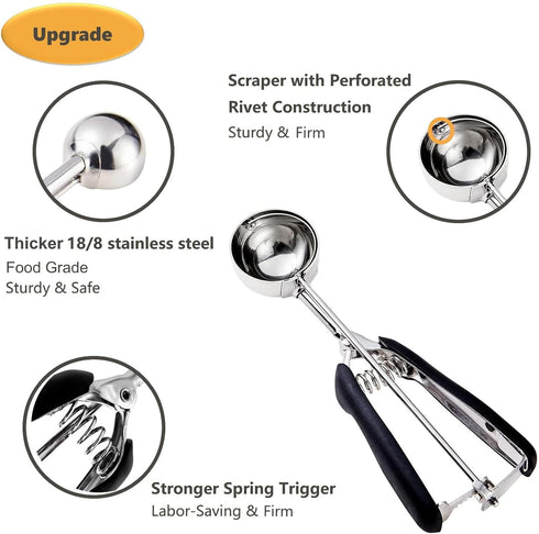 Cookie Scoop Set, 3Pcs Ice Cream Scoop, Stainless Steel Cookie Scooper for Baking, Ice Cream Scooper with Trigger