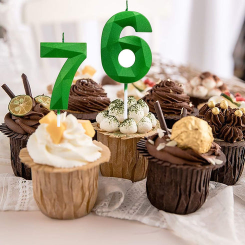 Green Happy Birthday Cake Candles - 3D Design Wedding Cake Number 5 Topper Decoration for Party