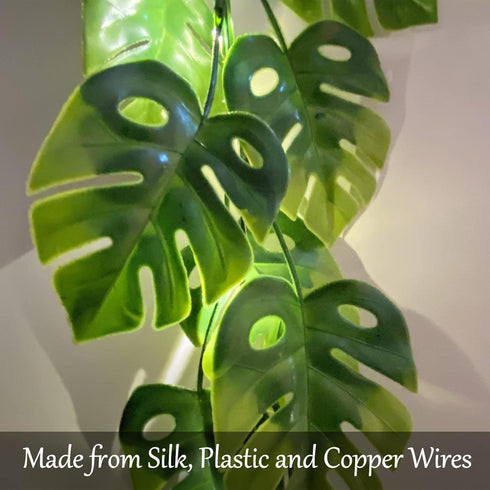 20 Lights,Summer Fielegen LED Monstera Leaf String Lights, Artificial Tropical Palm Leaves Greenery Vines