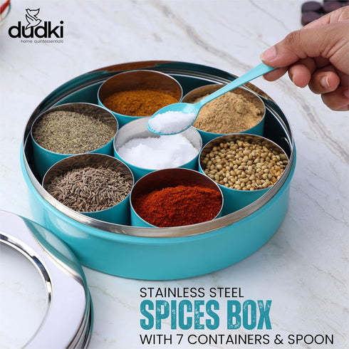 7 DUDKI Homes Stainless Steel Masala Box, Spice Box, Masala Dabba with Kitchen Organizer with See Through Lid