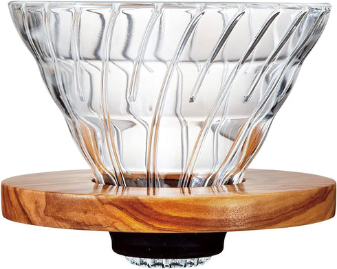 Hario VDGR-02-OV V60 Heat Resistant Glass Coffee Dripper, Olive Wood, For 1 to 4 Cups