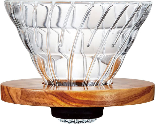 Hario VDGR-02-OV V60 Heat Resistant Glass Coffee Dripper, Olive Wood, For 1 to 4 Cups